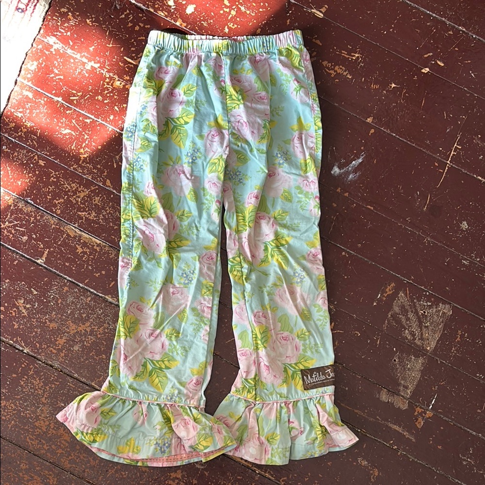 Matilda Jane Floral Ruffle Hem Kids Pants - Pink and Green